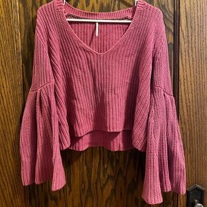 Free People Pink Bell Sleeved Sweater